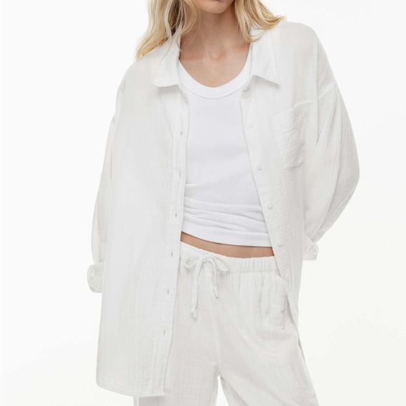 Little Moon Tops - Aritzia Little Moon White Textured Button Up